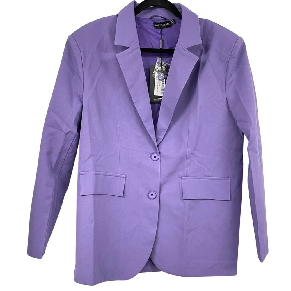 Pretty Little Thing Purple Blazer Jacket Oversized Womens 2 Boyfriend Fall